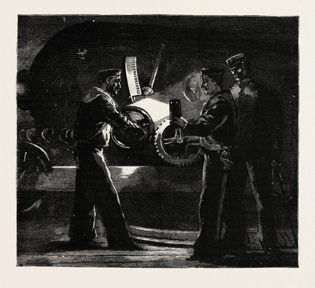 Detail of Night Quarters on Board a Man of War, Laying a Gun by Anonymous