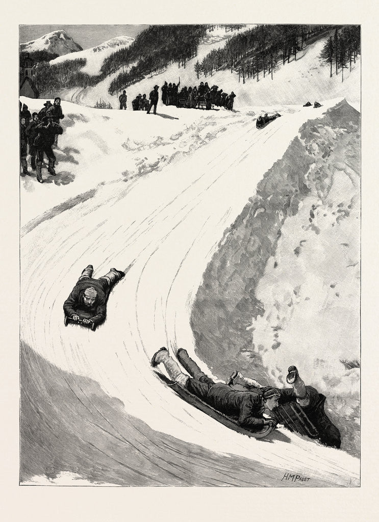 Detail of Tobogganing at St. Moritz, Engadine, Switzerland, Sled, Bobsleigh by Anonymous