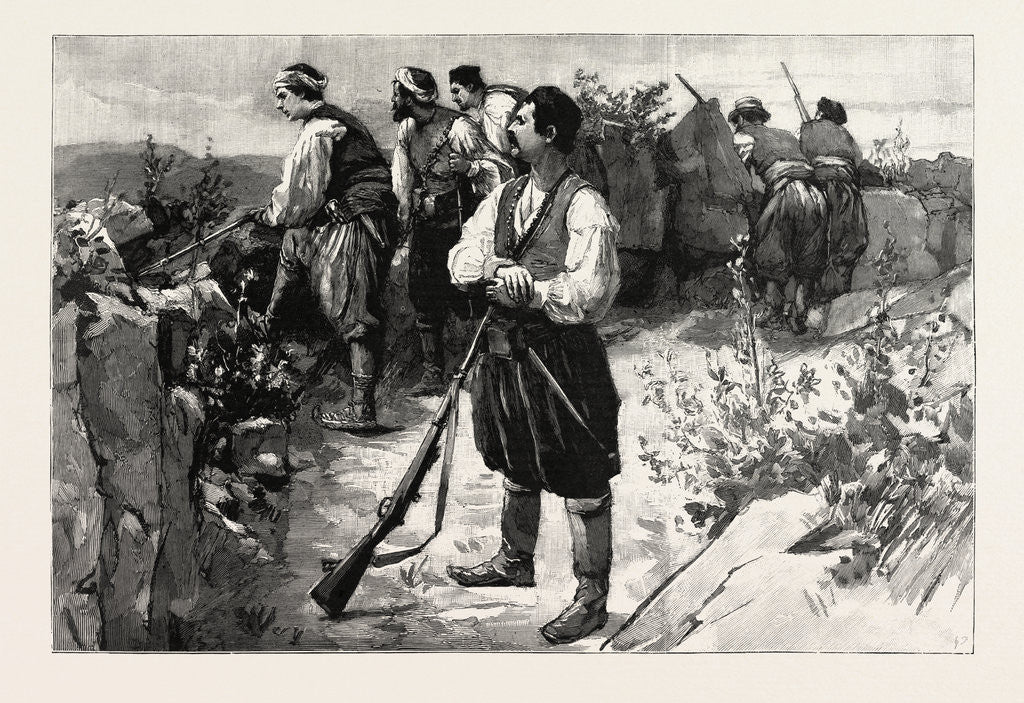 Detail of The Troubles in Crete, Insurgents in a Mountain Fastness on the Look Out for the Turkish Troops, Greece by Anonymous