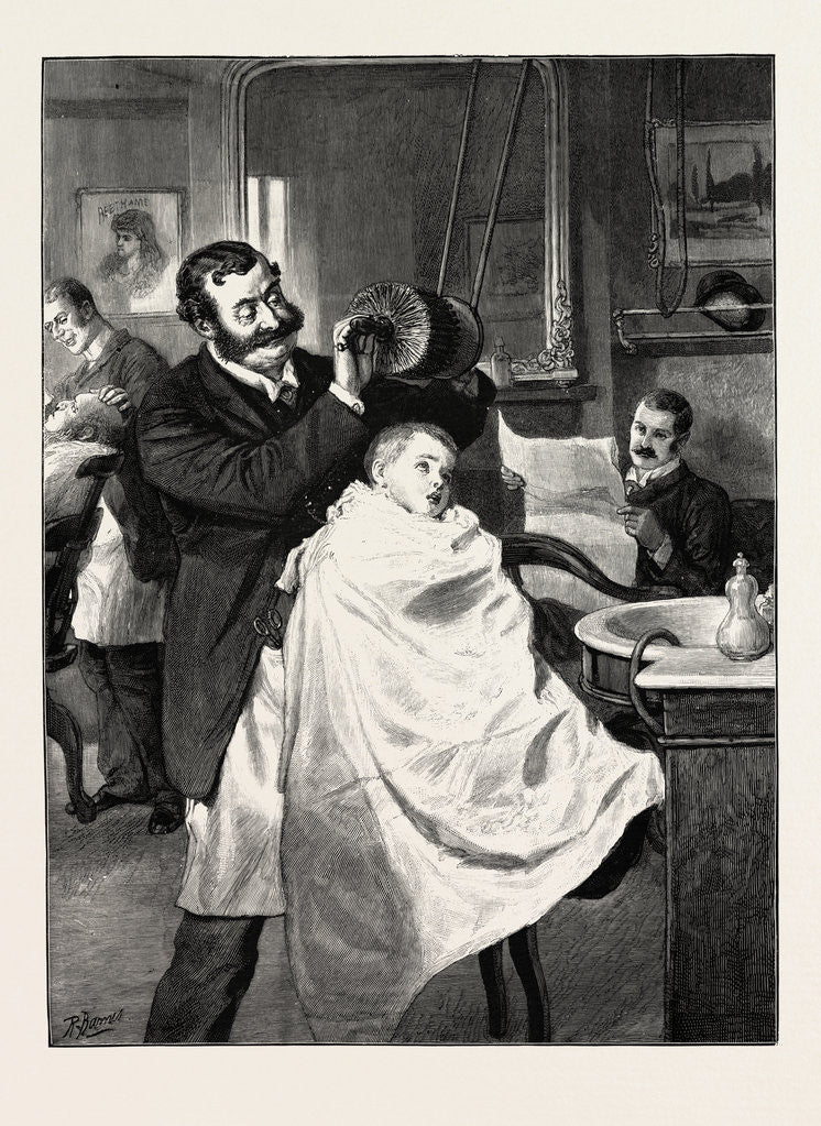 Detail of His First Visit to the Barber's, Hard or Medium, Sir? by Anonymous