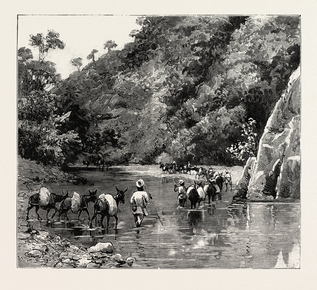 Detail of The Chin Lushai Expeditionary Force, a Mule Convoy Crossing the Loung Gut Choung Stream by Anonymous