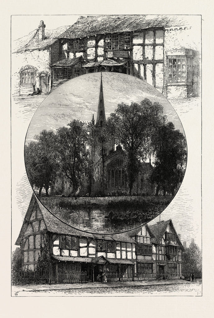 Detail of Stratford Church, and Shakespeare's House, As It Was and As It is by Anonymous