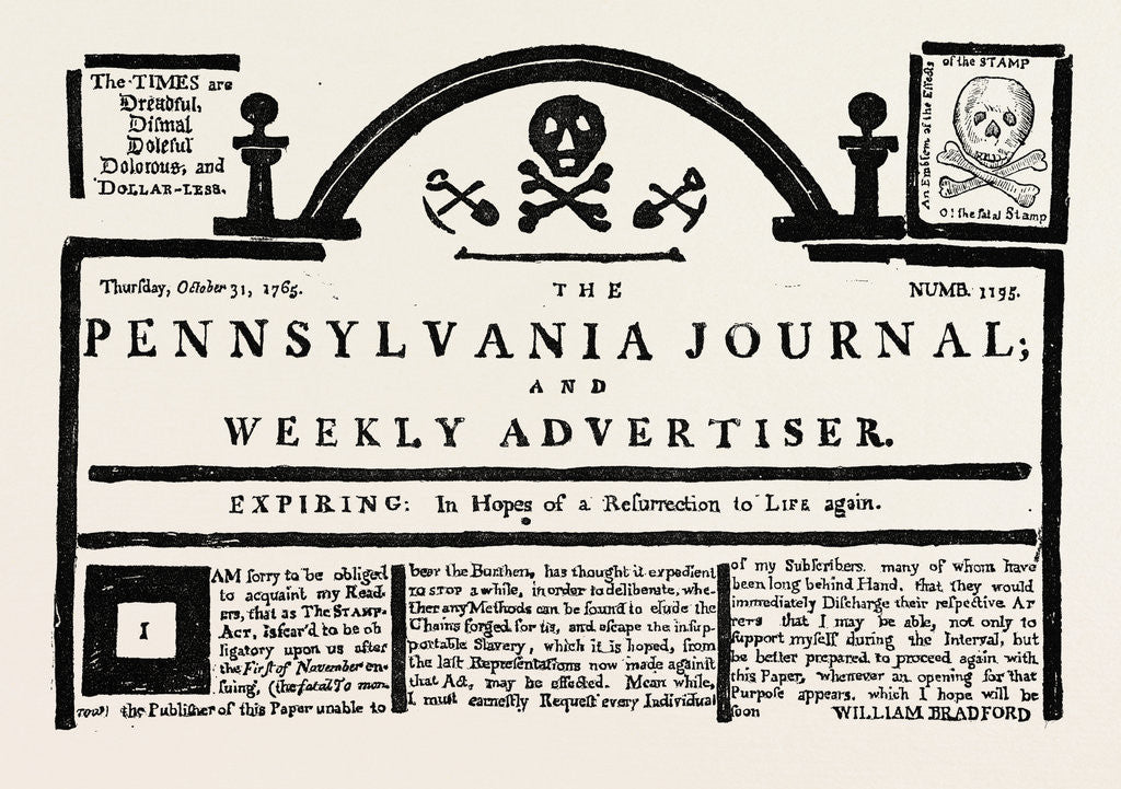 Detail of Facsimile of the Pennsylvania Journal on the Stamp Act. American Historical and Literary Curiosities by Anonymous