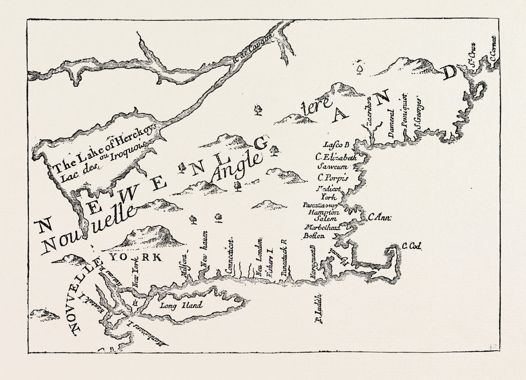 Detail of New England in 1684, United States of America, from a Map Engraved by Michault by Anonymous