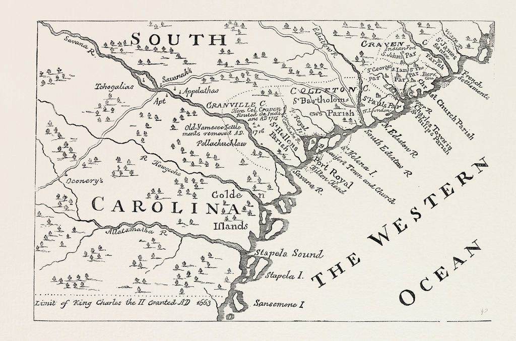 Detail of Map of South Carolina in 1730 by Anonymous