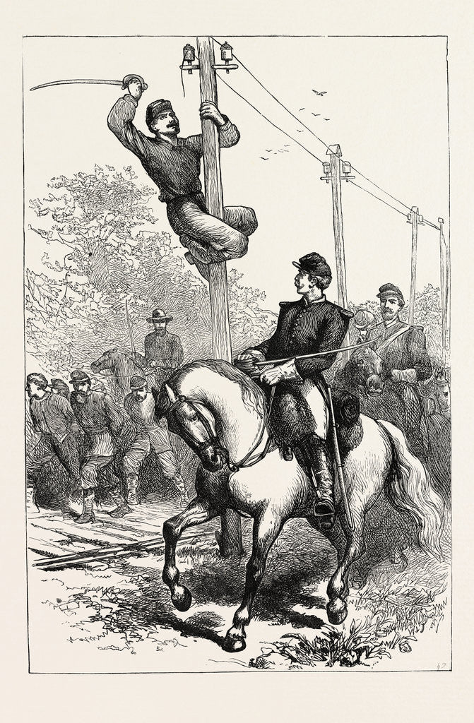 Detail of Stuart's Cavalry Cutting Telegraph Wires, American Civil War by Anonymous