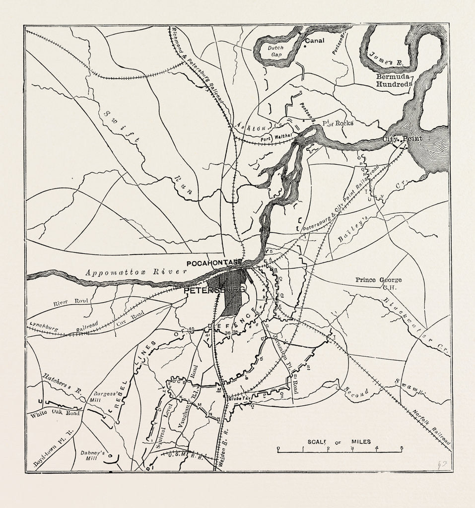Detail of Plan of Petersburg, and Vicinity, Showing the Confederate and Federal Forts, American Civil War by Anonymous