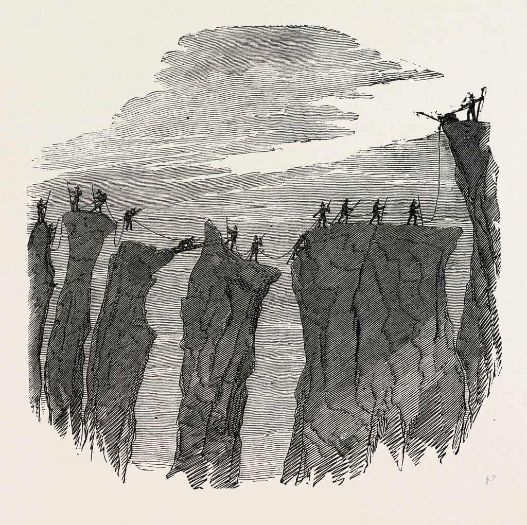 Detail of Climbing the Mont Blanc: The Party Crossing the Glacier Des Bossons, Alps, French Alps, France by Anonymous