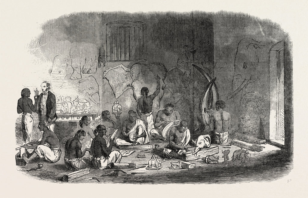 Detail of Ivory-Cutters at Berhampoor, Brahmapur, (Bengal), India, for the Great Exhibition in London, UK, Ivory by Anonymous