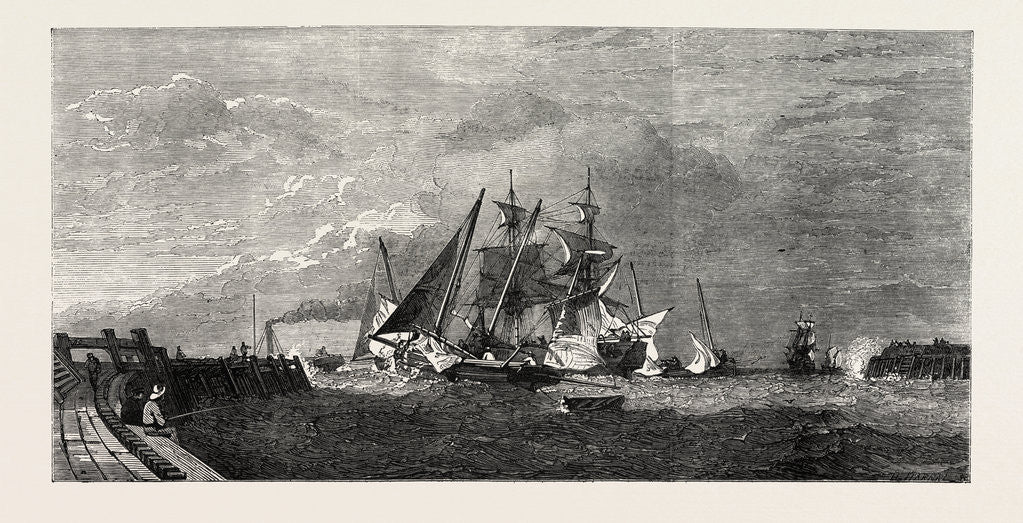 Detail of Exhibition of the Society of Painters in Water Colours, Vessels Leaving the Harbour of Great Yarmouth by Anonymous