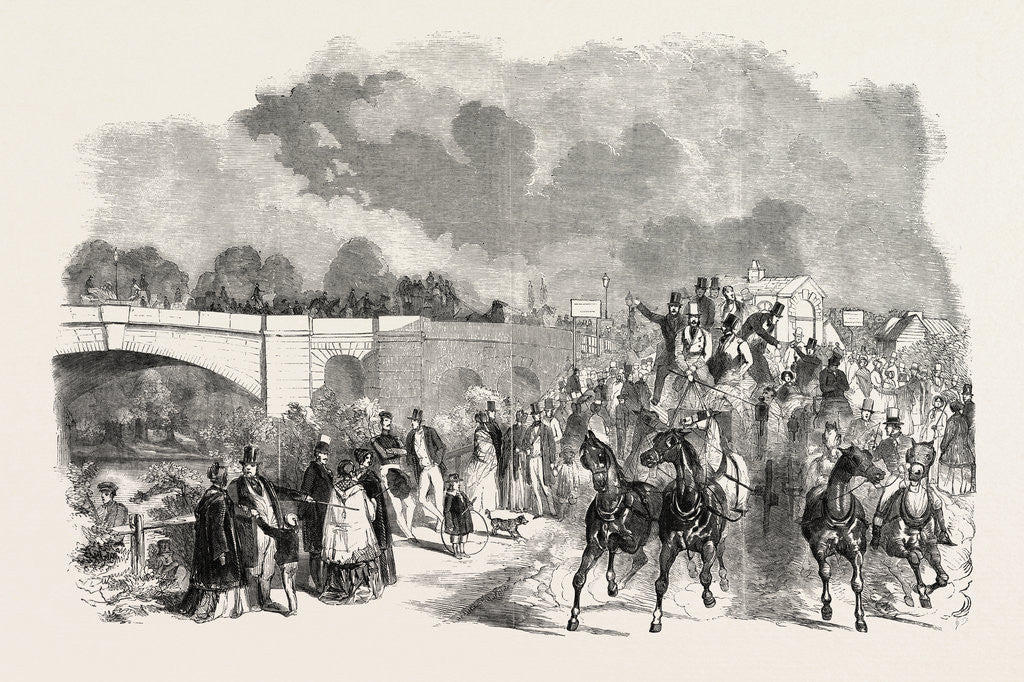 Detail of Ascot Races, 1851, Sketch on the Road, Staines Bridge, UK, Horse Racing, Equestrian by Anonymous