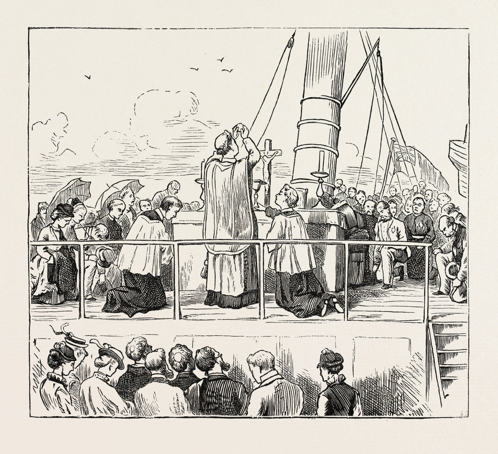 Detail of On the Way to Paray-Le-Monial, France: Mass on Board the Steamer by Anonymous