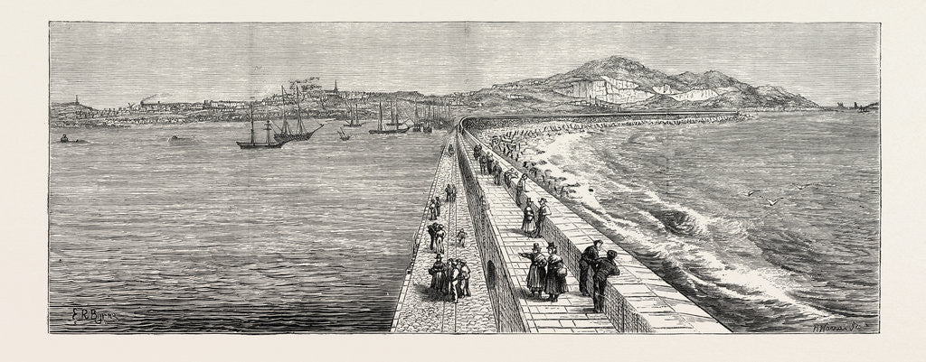 Detail of Inauguration of the Holyhead Breakwater and Harbour of Refuge by H.R.H. The Prince of Wales: View of the Head from the Breakwater, Wales by Anonymous