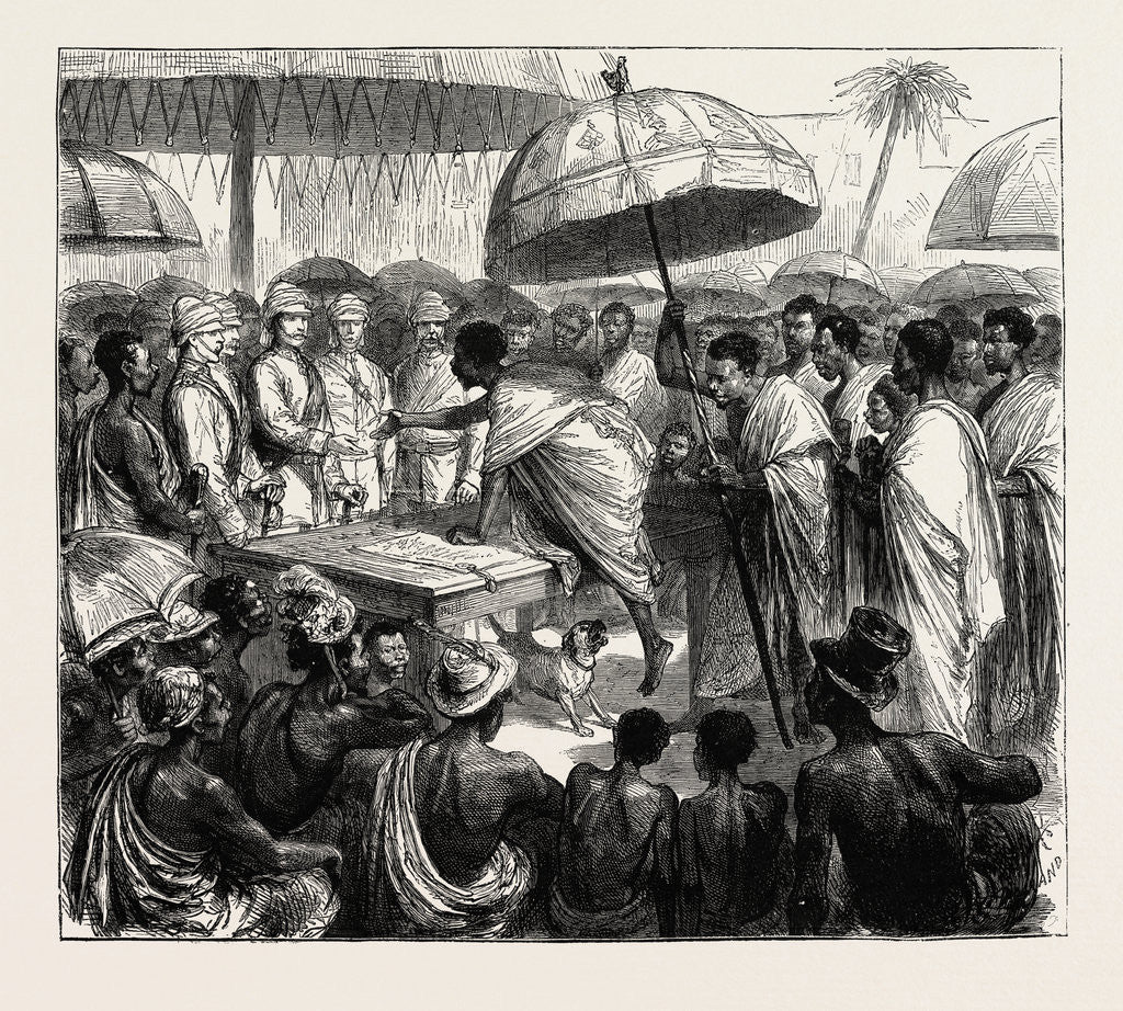 Detail of The Ashantee War, Reading the Queen's Letter at the Palaver of Kings at Accra, Ghana: Attah, King of Akim, and the Gordon Setter by Anonymous
