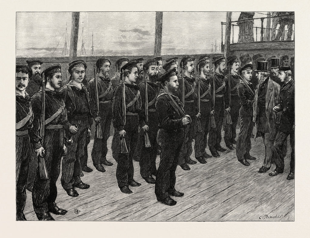 Detail of The New Corps of Royal Naval Artillery Volunteers: Inspection by Rear-Admiral Tarleton, C.B., on Board H.M.S. President by Anonymous