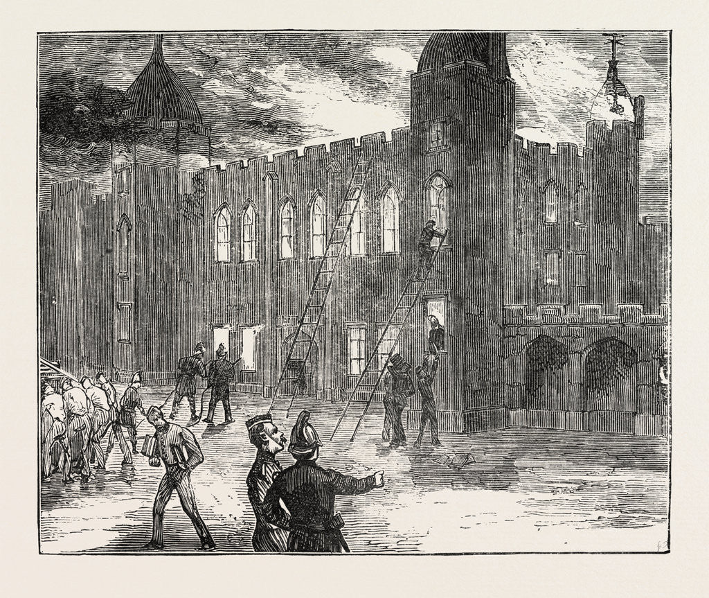 Detail of The Fire at the Royal Military Academy at Woolwich, UK: View from the Courtyard, 7 A.M. by Anonymous