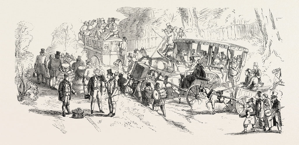 Detail of The Derby Day, Scenes by the Roadside and on the Downs: Up the Hill to the Downs. UK by Anonymous