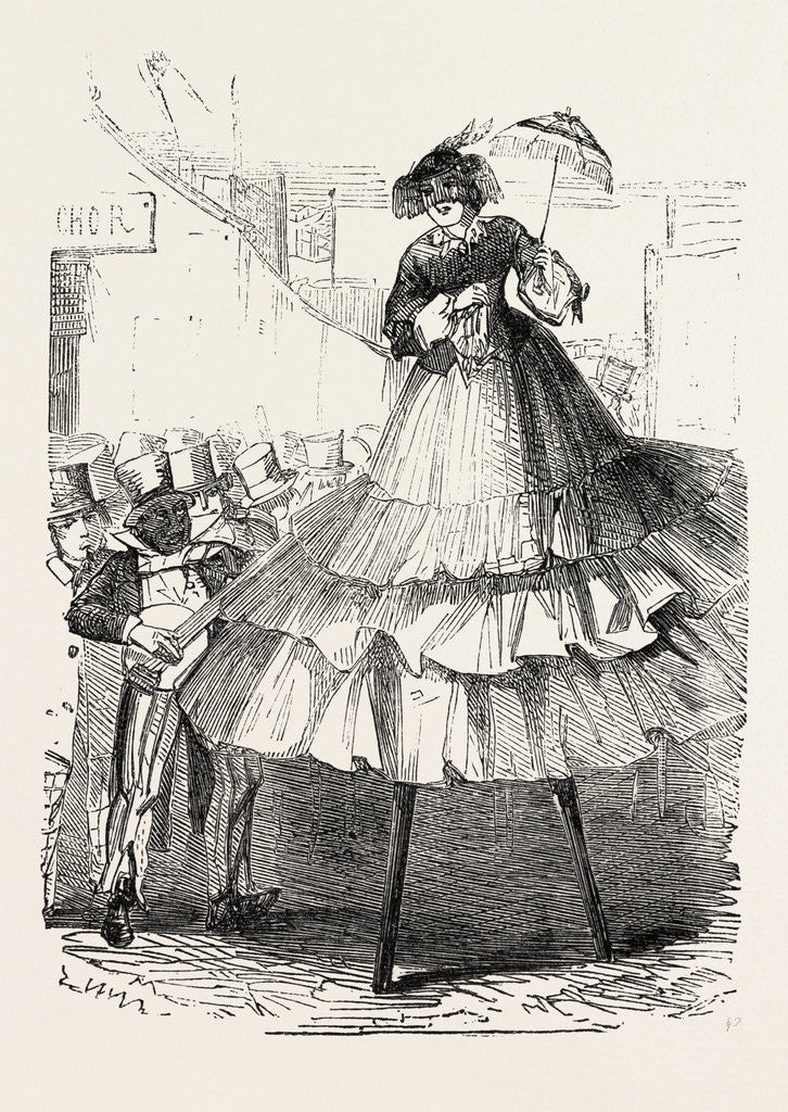 Detail of The Derby Day, Scenes by the Roadside and on the Downs: Crinoline on Stilts. UK by Anonymous