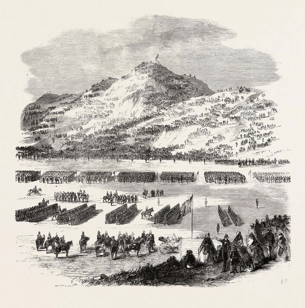 Detail of The Review by Her Majesty of Rifle Volunteers at Edinburgh: View Looking Towards Arthur's Seat and Salisbury Crags by Anonymous