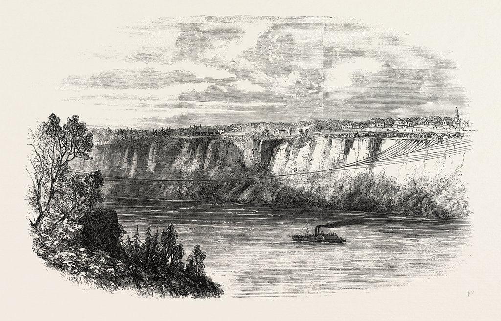 Detail of Farina, with a Man on His Back, Crossing the Niagara on a Tightrope, Seen from Clifton House Balcony, August 29, 1860 by Anonymous