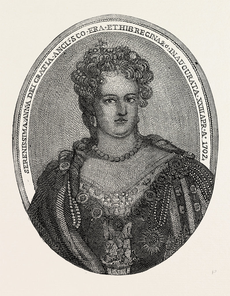 Detail of Portrait of Queen Anne Composed Entirely of Minute Writing by Anonymous