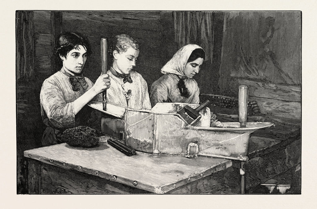 Detail of Dynamite Manufacture at Isleten, Near Fluelen, Switzerland: Filling Cartridges with Dynamite Powder by Anonymous