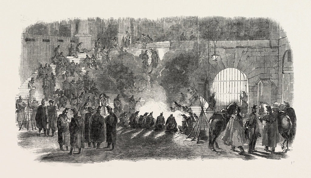 Detail of The Revolution in France: La Conciergerie, Bivouac of Troops, 1851 by Anonymous