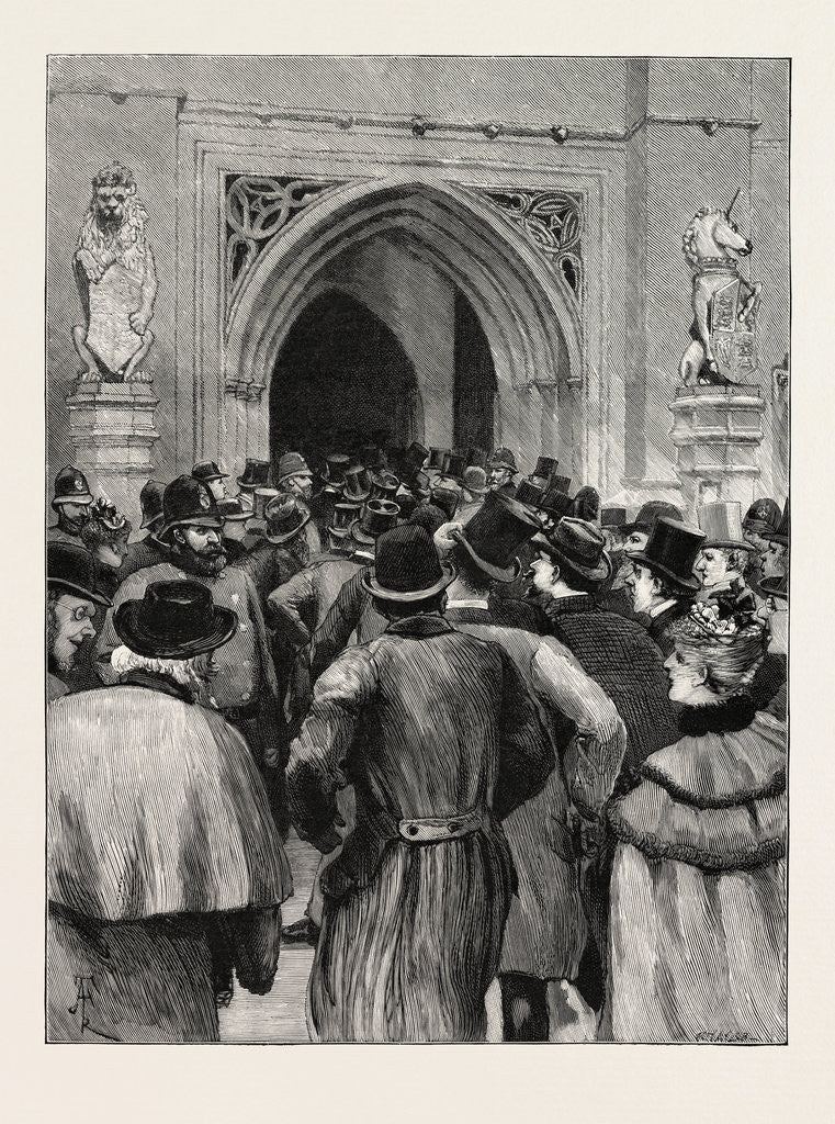 Detail of The Great Home Rule Debate: Scene at the Door of the House of Commons, UK, 1893 by Anonymous
