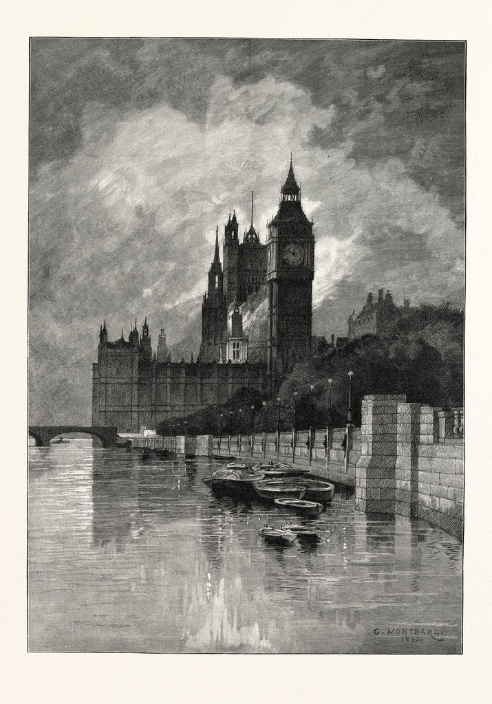 Detail of The Houses of Parliament, Westminster, London, 1893 by Anonymous