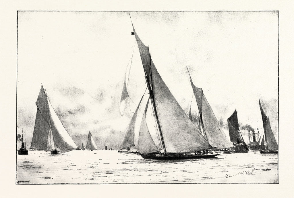 Detail of The First Race of the Royal Thames Yacht Club: The Iverna, Meteor and Maid Marian Running Home by Anonymous