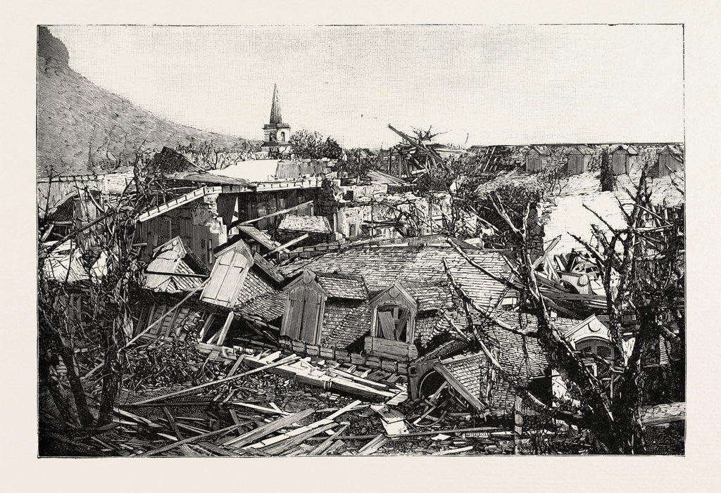 Detail of The Hurricane in Mauritius: Views of the Ruins in Port Louis: Ruins of the Western Wing of the Cathedral-Aided Schools by Anonymous