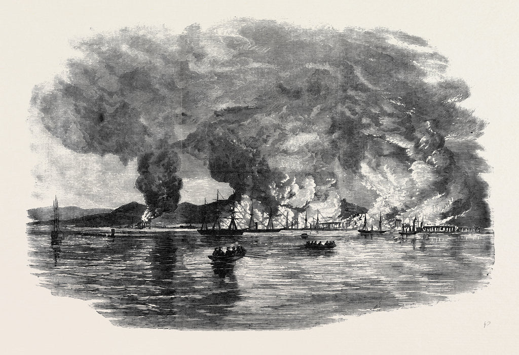 Detail of The Burning of Kertch, Sketched from the Deck of the Transport Trent by Anonymous