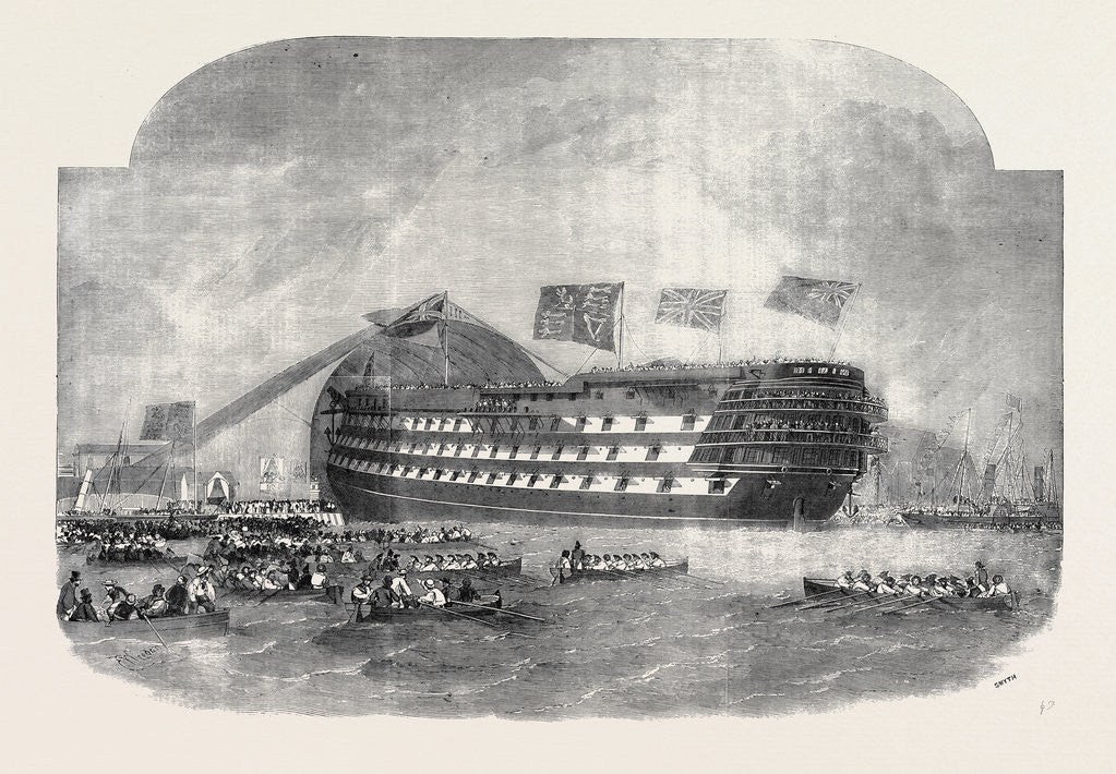 Detail of The Marlborough, Immediately after the Launch, at Portsmouth by Anonymous