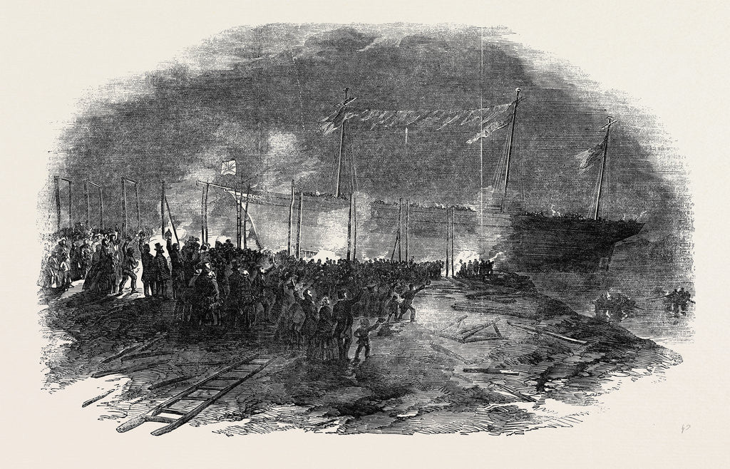 Detail of Torchlight Launch of the Iron Screw Steamer Azoff, in the Clyde by Anonymous