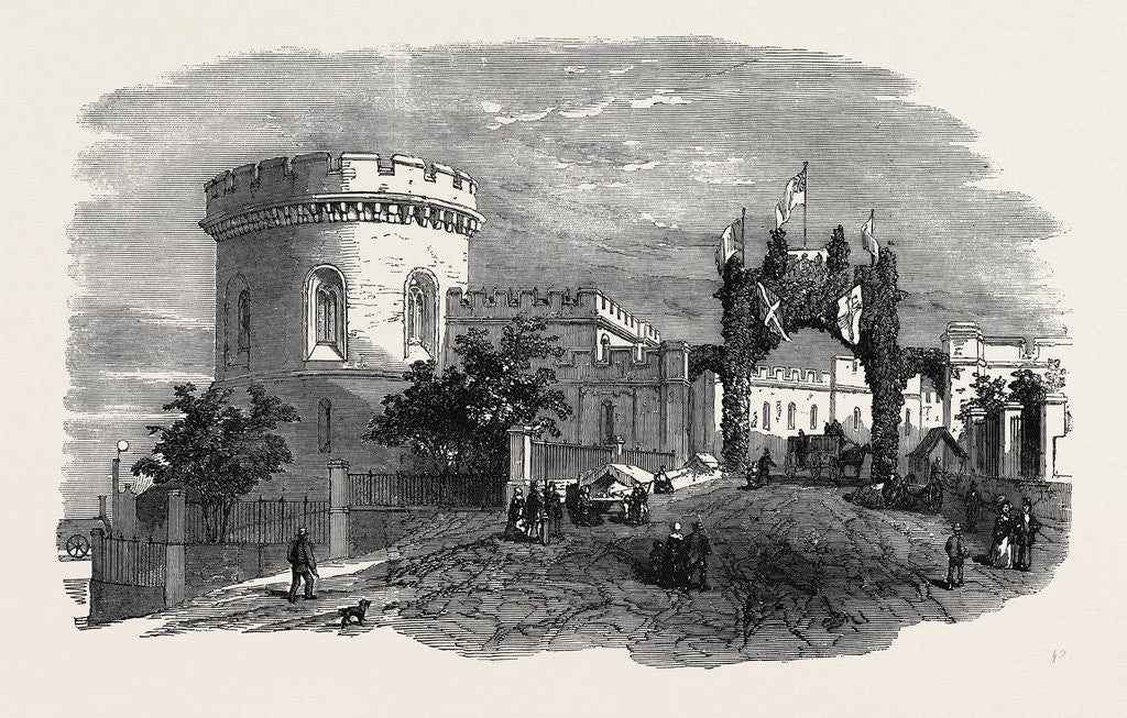 Detail of Meeting of the Royal Agricultural Society of England, at Carlisle: The Court Houses, Carlisle, and Triumphal Arch, August 11, 1855 by Anonymous