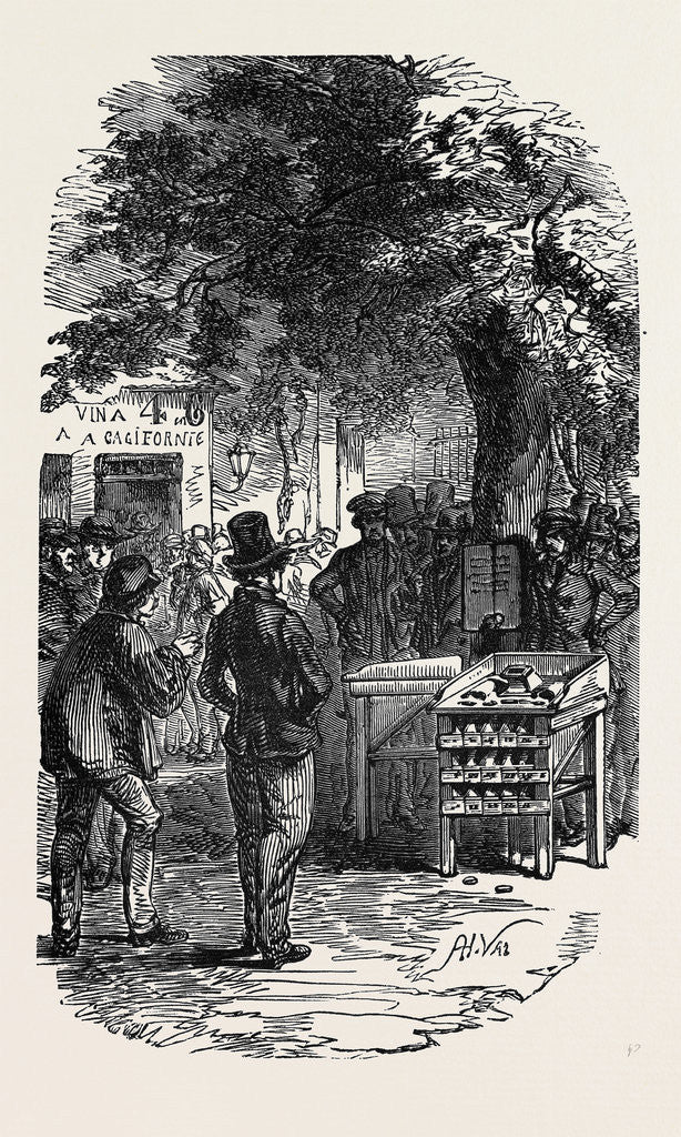 Detail of Popular Amusements of Paris: Exterior of a Cheap Wine Shop by Anonymous