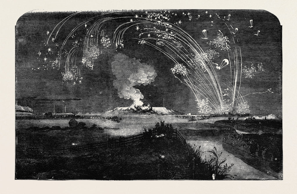 Detail of News of the Fall of Sebastopol, Shower of Parachute Rockets and Bonfire, in Woolwich Marshes by Anonymous