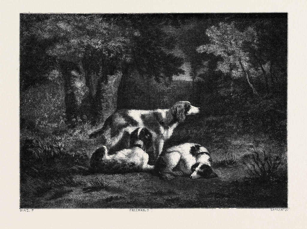 Detail of The Dogs in the Forest, by Diaz; Les Chiens Dans La Forêt by Anonymous