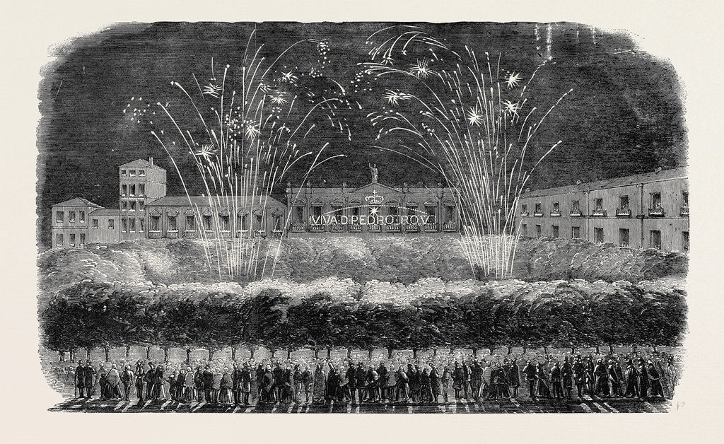 Detail of Inauguration of the King of Portugal, Illumination and Fireworks at Oporto by Anonymous