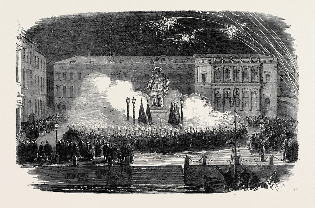 Detail of Grand Fete at Gothenburg, Celebration of the Fall of Sebabtopol, Torchlight Procession Around the Statue of Gustavus Adolphus by Anonymous
