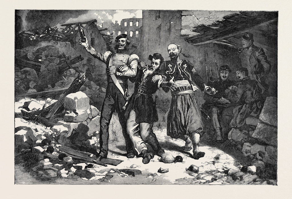 Detail of Scene in a Street of Sebastopol, Allied Soldiers Singing No More Trenches, to the Air of Des Lampions. by Anonymous