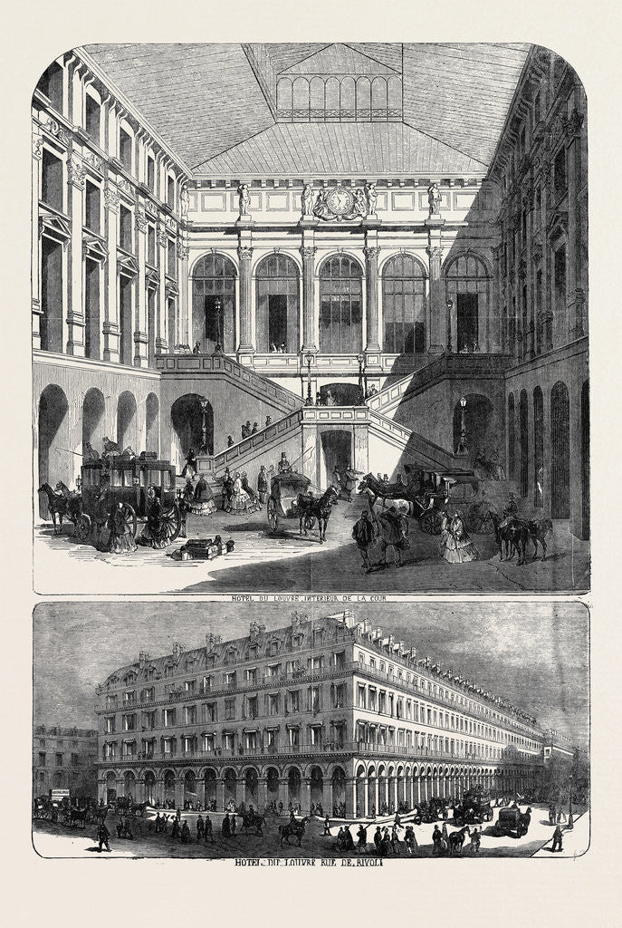 Detail of The Hotel Du Louvre; Hotel Du Louvre, Rue De Rivoli, Interieur De La Cour by Anonymous