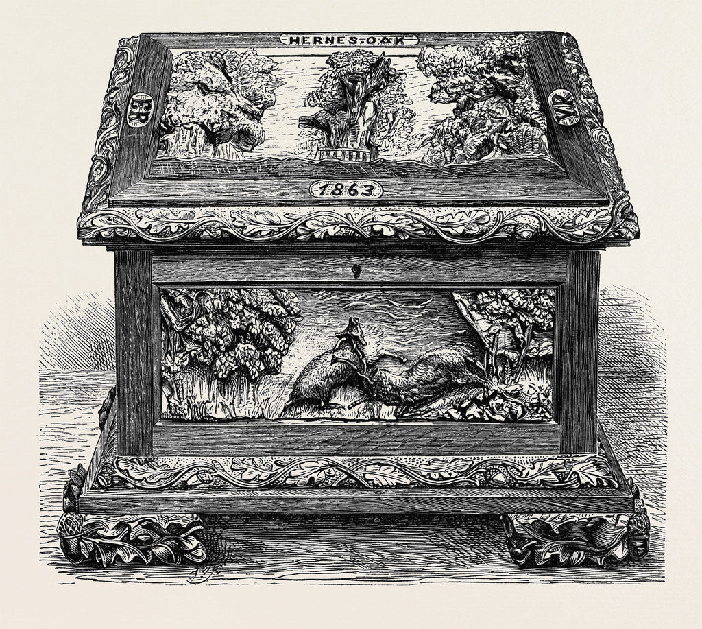 Detail of Casket Carved Out of Wood from Herne's Oak, by Order of Her Majesty by Anonymous