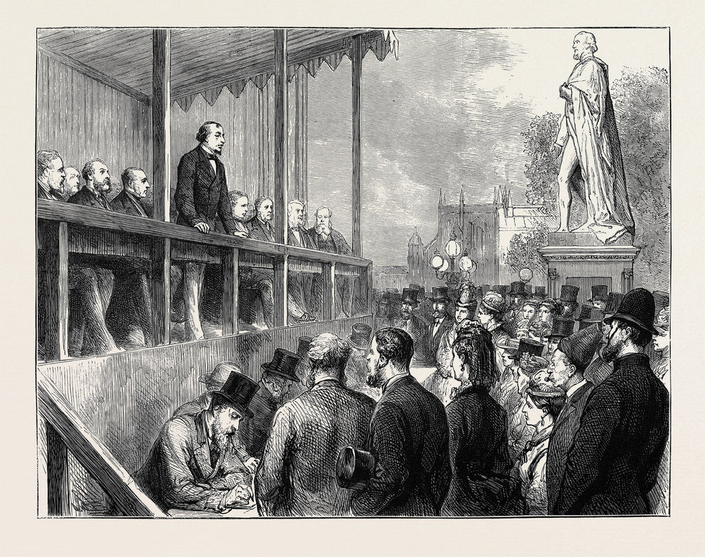 Detail of Memorial Statue to the Late Earl of Derby, Mr. Disraeli's Inaugural Speech, July 18, 1874 by Anonymous