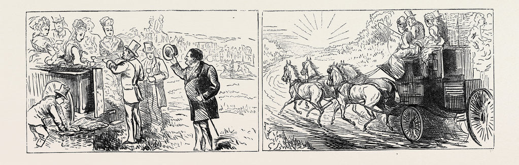 Detail of Left: The Old Bore Who Always Appears at Luncheon Time, Right: Home on Cousin Tom's Coach; Goodwood Races, a Ladies' Day, August 8, 1874 by Anonymous