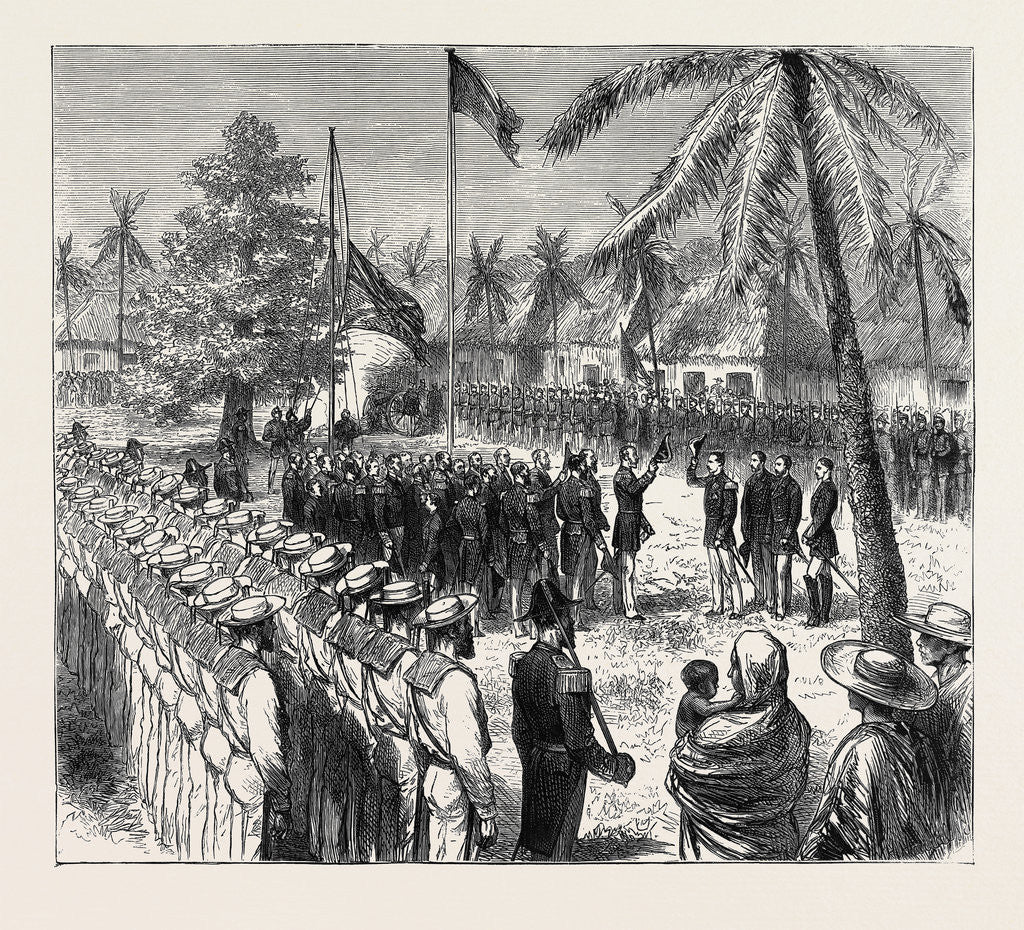 Detail of The Recent Outrage on the British Consul at Guatemala: The Guatemalan Troops Saluting the British Flag in the Plaza, San José, 4th September, 1874 by Anonymous
