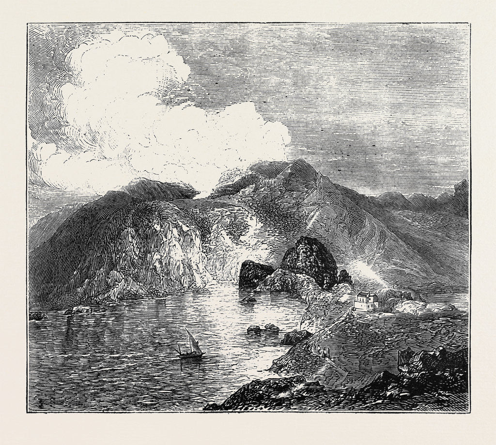 Detail of View of Great Crater, Vulcano, from the Sea, with Residence and Works by Anonymous