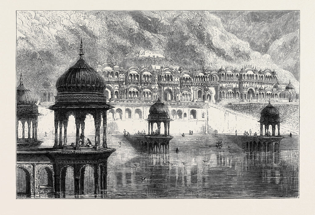 Detail of Opening of the First Rajpootana State Railway to Ulwar: Row of Hindoo Temples at the Foot of Fort Ulwar, December 26, 1874 by Anonymous
