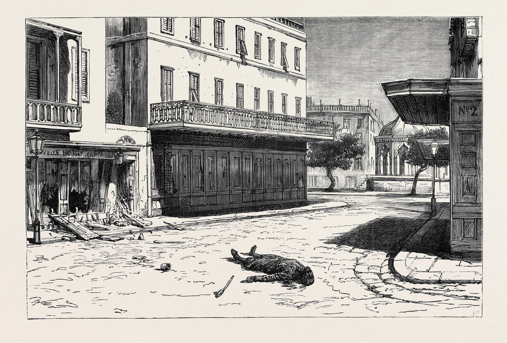 Detail of Deserted: Corner of the Rue Des Soeurs, Alexandria, after the Massacre of June 11, Egypt by Anonymous