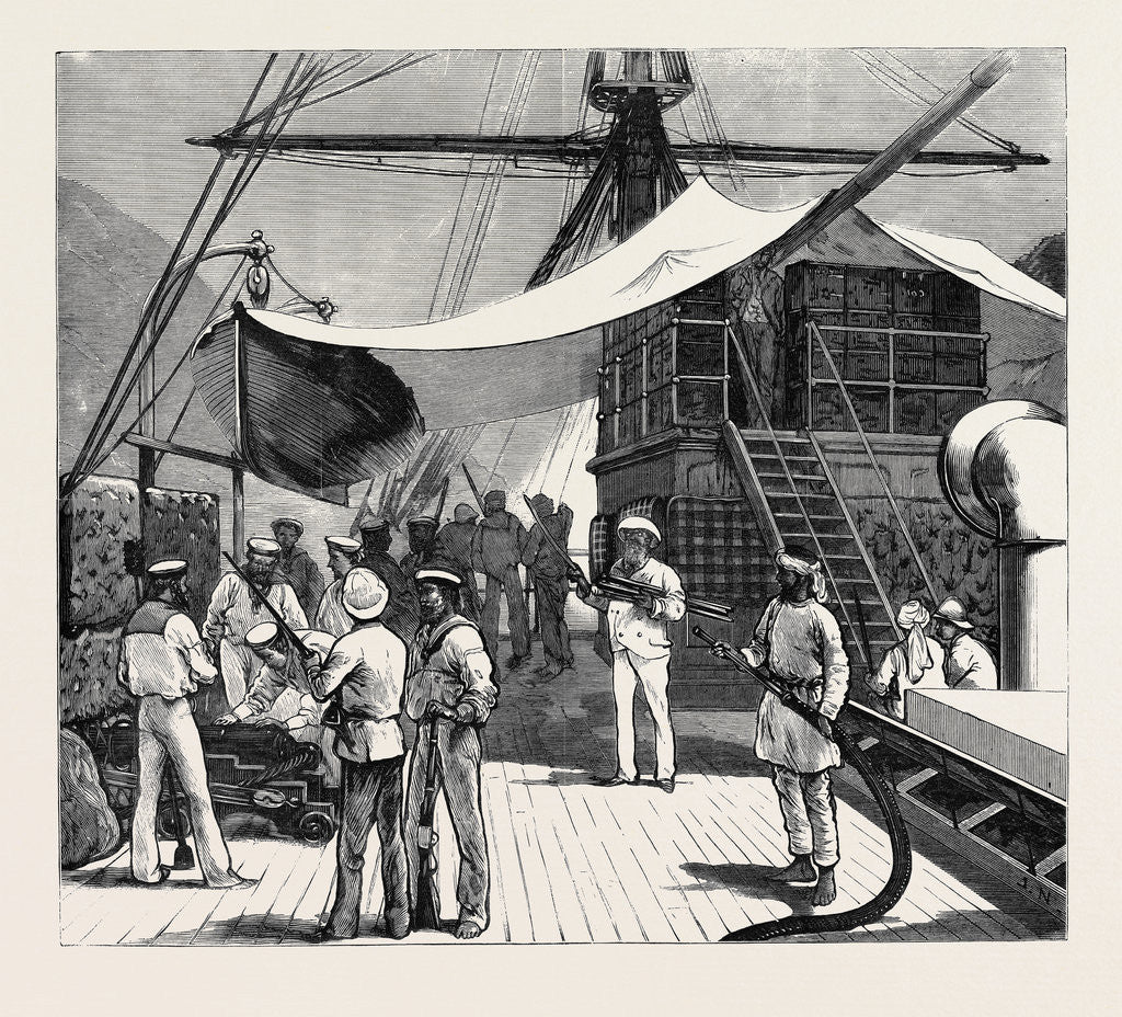 Detail of The P. And O. Steamer Ancona Passing Through the Suez Canal with Her Bridge Barricaded against Musketry Fire by Anonymous